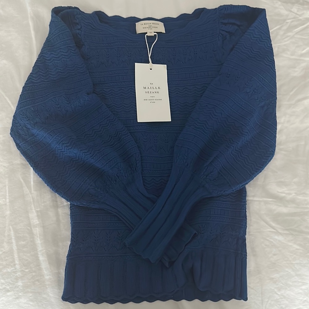 Sezane Roma jumper in bleu horizon